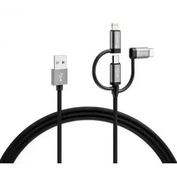Cabo 3-em-1 Varta Speed Charge & Sync, USB-A para Lightning/Micro-USB/USB-C