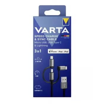Cabo 3-em-1 Varta Speed Charge & Sync, USB-A para Lightning/Micro-USB/USB-C