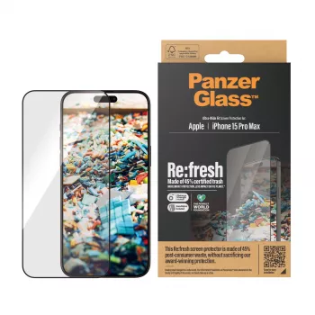 PanzerGlass ® Re:fresh proteção de ecrã iPhone 15 Pro Max | Ultra-Wide Fit com EasyAligner