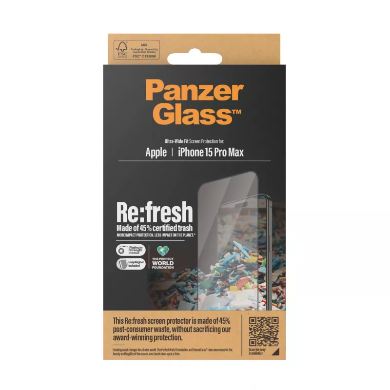 PanzerGlass ® Re:fresh proteção de ecrã iPhone 15 Pro Max | Ultra-Wide Fit com EasyAligner