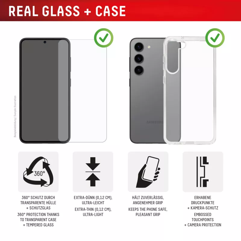 Película protetora de ecrã Displex + capa para Samsung Galaxy S24+/S25+, moldura de montagem Eco, resistente a riscos