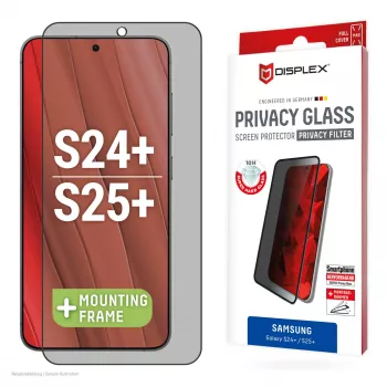 Película protetora de ecrã com filtro de privacidade Displex (10H) para Samsung Galaxy S24+/S25+, moldura de montagem Eco, filtro de privacidade