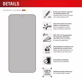 Película protetora de ecrã com filtro de privacidade Displex (10H) para Samsung Galaxy S24+/S25+, moldura de montagem Eco, filtro de privacidade