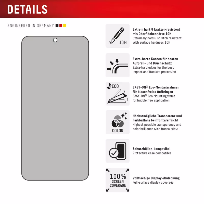 Película protetora de ecrã com filtro de privacidade Displex (10H) para Samsung Galaxy S24+/S25+, moldura de montagem Eco, filtro de privacidade
