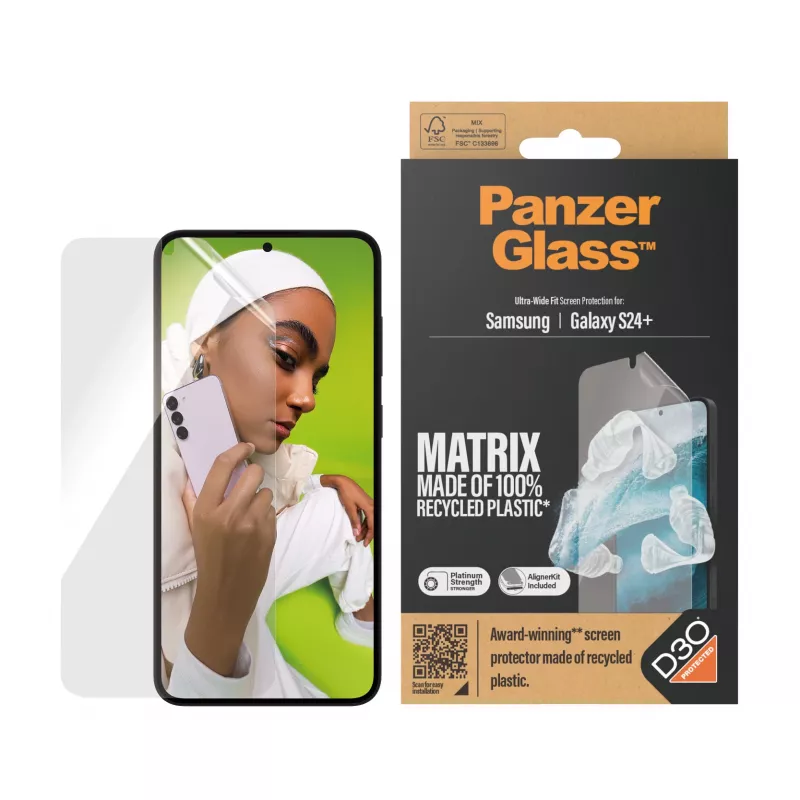 Proteção de ecrã PanzerGlass ® ECO MATRIX com D3O® Samsung Galaxy S24+ | Encaixe ultra-wide com AlignerKit