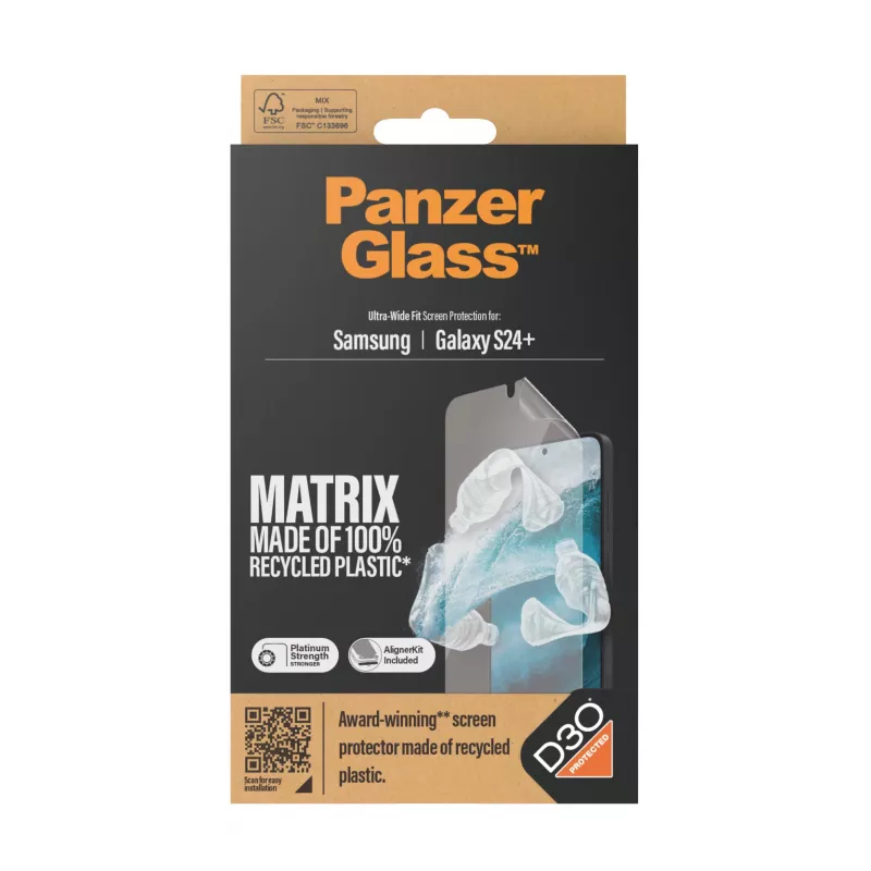 Proteção de ecrã PanzerGlass ® ECO MATRIX com D3O® Samsung Galaxy S24+ | Encaixe ultra-wide com AlignerKit