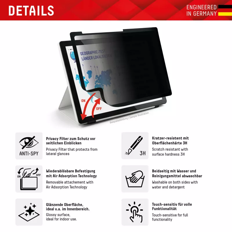 Filtro de privacidade removível de 2 vias Displex TABLET PRIVACY SAFE para iPad 10,2'' (7.ª/8.ª/9.ª ger.)