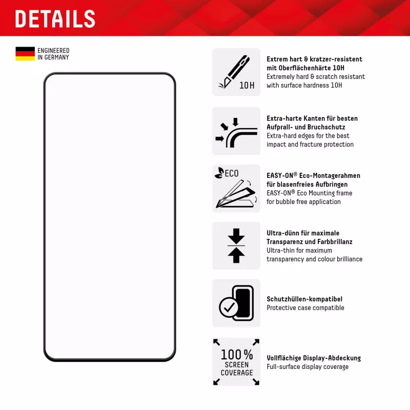 Película protetora de ecrã Displex Premium (Full Cover, 10H) para Samsung Galaxy S22+/S23+, moldura de montagem Eco, Full Cover
