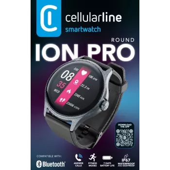 Cellularline ION PRO Round smartwatch Bluetooth® com app, 3,51 cm (1,38 polegadas), TFT, ecrã tátil, 0,00064 GB, 98 g