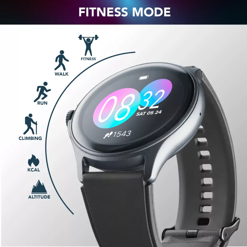 Cellularline ION PRO Round smartwatch Bluetooth® com app, 3,51 cm (1,38 polegadas), TFT, ecrã tátil, 0,00064 GB, 98 g