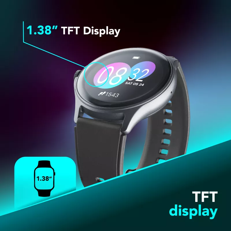 Cellularline ION PRO Round smartwatch Bluetooth® com app, 3,51 cm (1,38 polegadas), TFT, ecrã tátil, 0,00064 GB, 98 g