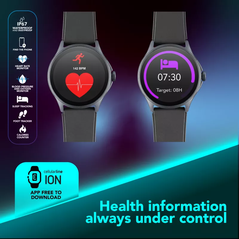 Cellularline ION PRO Round smartwatch Bluetooth® com app, 3,51 cm (1,38 polegadas), TFT, ecrã tátil, 0,00064 GB, 98 g