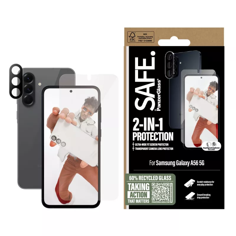 Conjunto 2 em 1 PanzerGlass SAFE. by ® Samsung Galaxy A56 5G resistente a riscos e choques