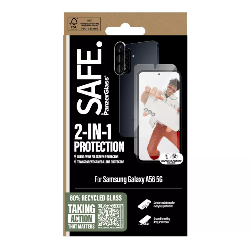 Conjunto 2 em 1 PanzerGlass SAFE. by ® Samsung Galaxy A56 5G resistente a riscos e choques