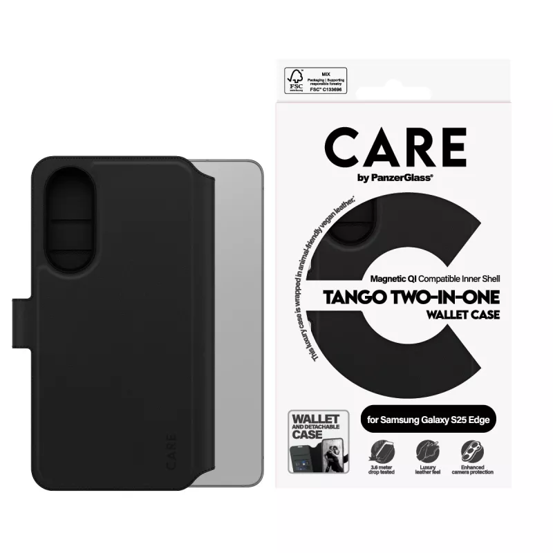 Capa de carteira 2 em 1 PanzerGlass CARE™ by ® Tango com compatibilidade Qi Samsung S25 Edge