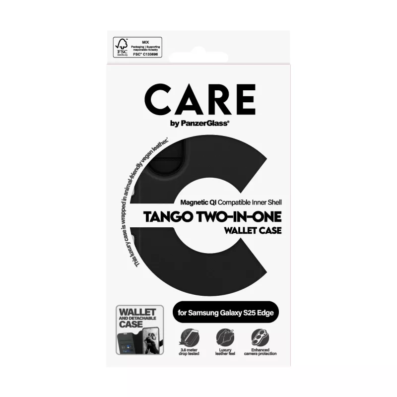 Capa de carteira 2 em 1 PanzerGlass CARE™ by ® Tango com compatibilidade Qi Samsung S25 Edge