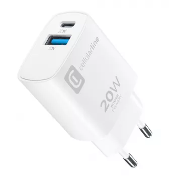 Carregador de viagem de duas portas Cellularline para Apple, PD 20W, branco