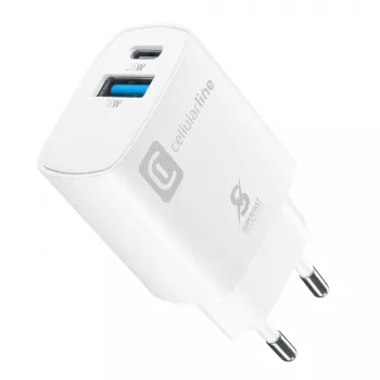 Carregador de viagem de duas portas Cellularline para Samsung, PD 25W, branco