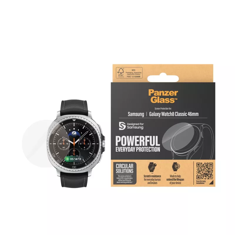 Proteção de ecrã PanzerGlass Samsung Galaxy Watch8 Classic 46mm resistente a riscos e choques