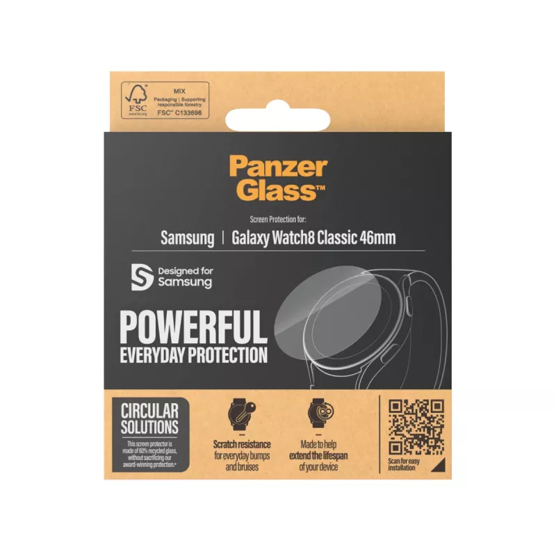 Proteção de ecrã PanzerGlass Samsung Galaxy Watch8 Classic 46mm resistente a riscos e choques