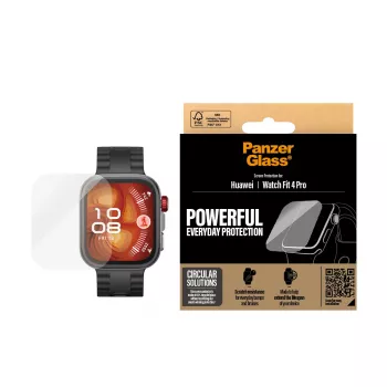 Proteção de ecrã PanzerGlass para Huawei Watch Fit 4 Pro — Vidro temperado, resistente a riscos, corte preciso