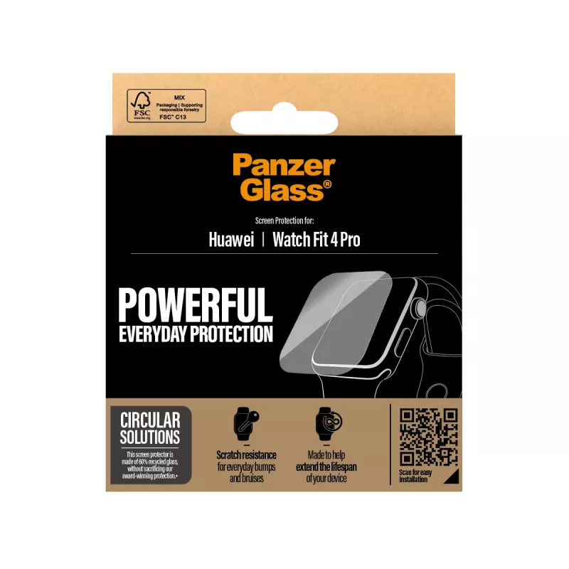 Proteção de ecrã PanzerGlass para Huawei Watch Fit 4 Pro — Vidro temperado, resistente a riscos, corte preciso
