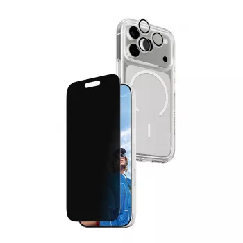 Capa de privacidade PanzerGlass para iPhone 17 Pro 3-em-1 — Série CARE, proteção de privacidade, cobertura de câmara integrada