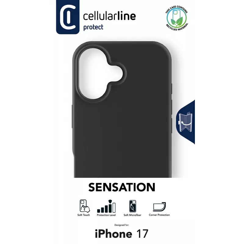 Cellularline Sensation - Capa de silicone ultra macia para iPhone 17 com acabamento soft-touch, perfeita para proteger cada detalhe do seu iPhone 17 com elegância e conforto.