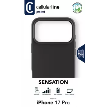 Cellularline Sensation – iPhone 17 Pro Capa de silicone ultra macia com acabamento soft-touch, perfeita para proteger cada detalhe do seu iPhone 17 Pro com elegância e conforto.