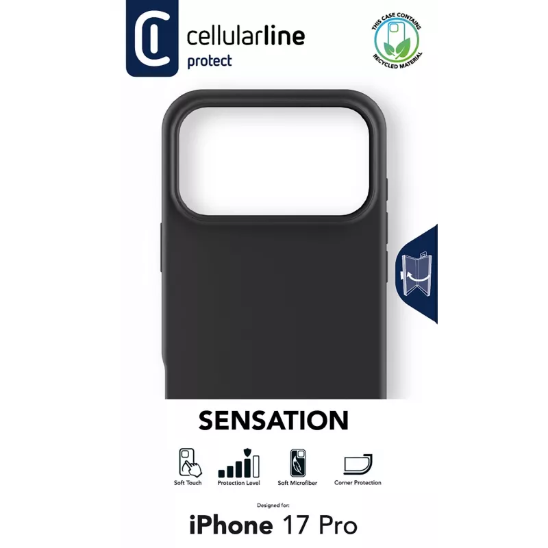 Cellularline Sensation – iPhone 17 Pro Capa de silicone ultra macia com acabamento soft-touch, perfeita para proteger cada detalhe do seu iPhone 17 Pro com elegância e conforto.