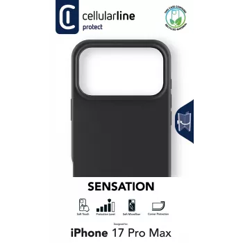 Cellularline Sensation - iPhone 17 Pro Max Capa de silicone ultraleve com superfície soft-touch, perfeita para proteger cada detalhe do seu iPhone 17 Pro Max com elegância e conforto.