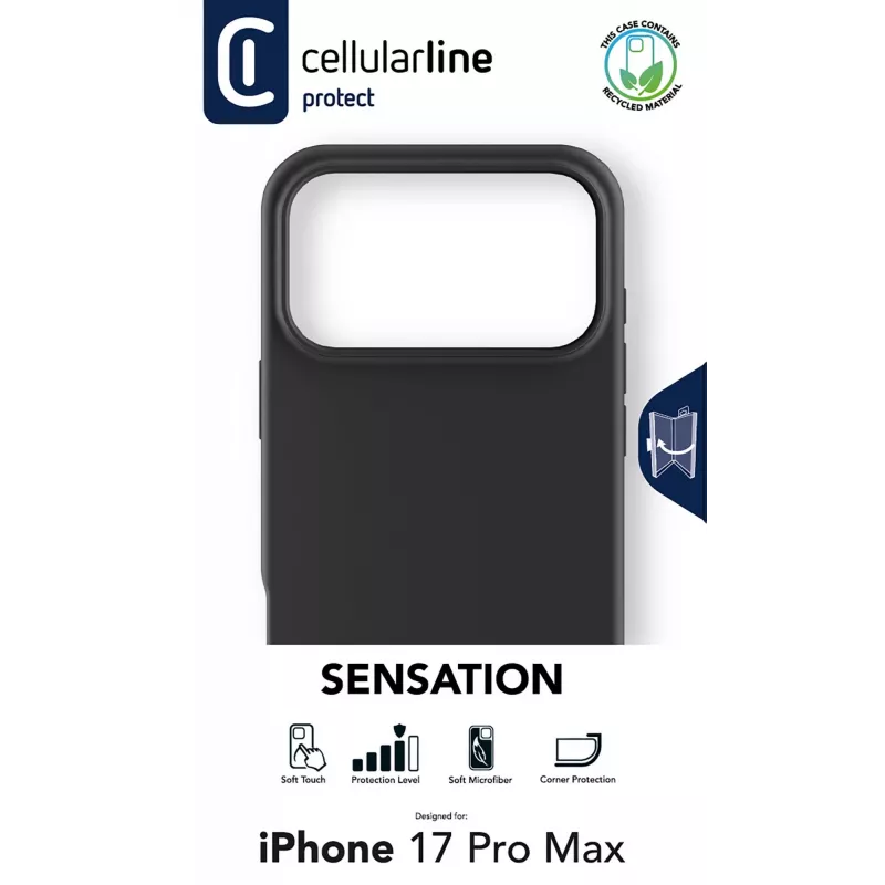 Cellularline Sensation - iPhone 17 Pro Max Capa de silicone ultraleve com superfície soft-touch, perfeita para proteger cada detalhe do seu iPhone 17 Pro Max com elegância e conforto.