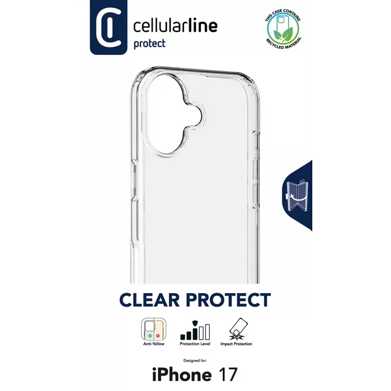 Cellularline Clear Protect – iPhone 17 Capa rígida com bordas de borracha