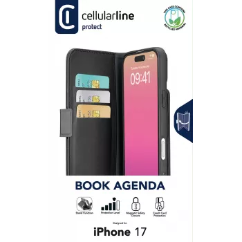 Cellularline Book Agenda – Capa tipo livro em pele sintética com fecho magnético para iPhone 17
