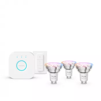 Philips Hue White and Colour Ambience Essential Starterkit: 3 lâmpadas inteligentes GU10 (345 lm) + interruptor regulador