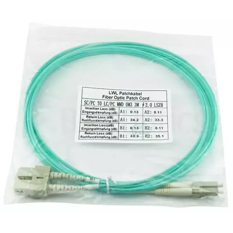 BlueOptics 055702K512000003M-BO Cabo de patch de fibra ótica duplex (compatível com Corning), LC-UPC/SC-UPC, multimodo OM3 50/125 µm, 3 m