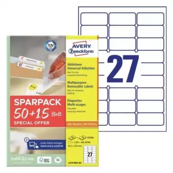 Etiqueta de impressora autoadesiva AVERY L4737REV-65 Branco 6,35 x 2,96 cm
