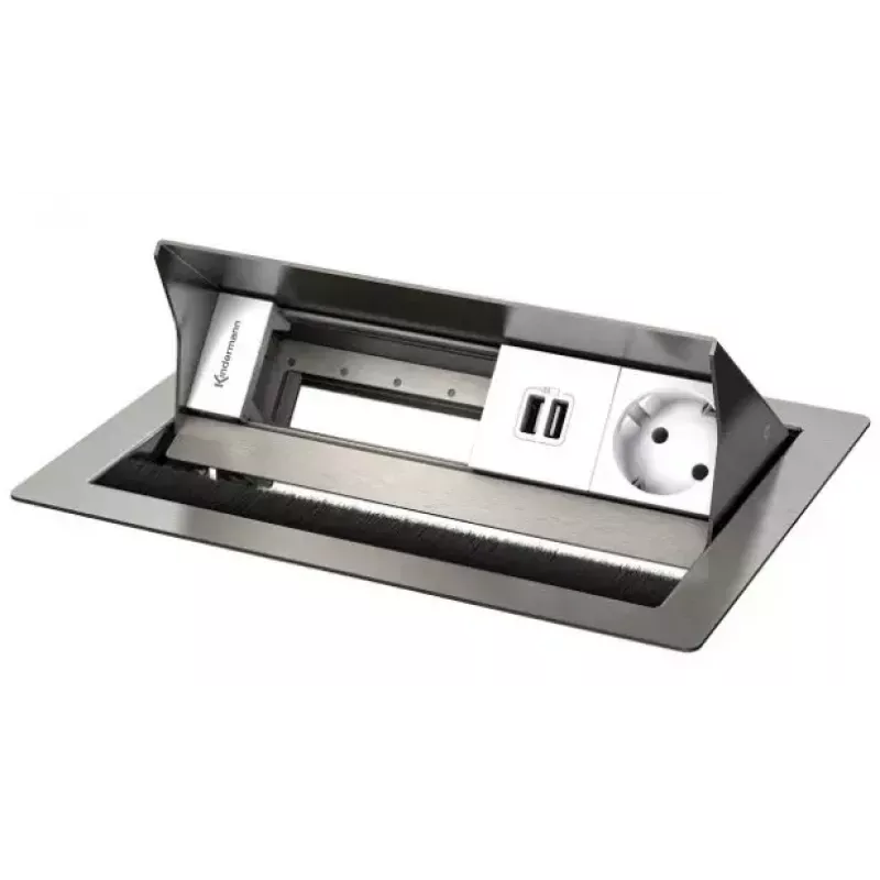 Tomada de mesa tipo F Kindermann 7492000151 Aço inoxidável Branco