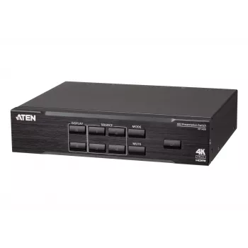 ATEN Comutador de matriz de apresentação True 4K 4 x 2, comutador de matriz de apresentação multimédia, 4096 x 2160 píxeis, 4096 x 2160, 3840 x 2160, Preto, Metal, botões