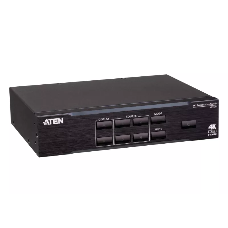 ATEN VP1420 4 x 2 True 4K comutador matricial para apresentações, vídeo/áudio, de secretária