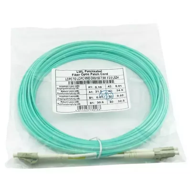 BlueOptics 050502K512000007.5M-BO Cabo de patch de fibra ótica duplex (compatível com Corning), LC-UPC/LC-UPC, multimodo OM3 50/125 µm, 7,5 m