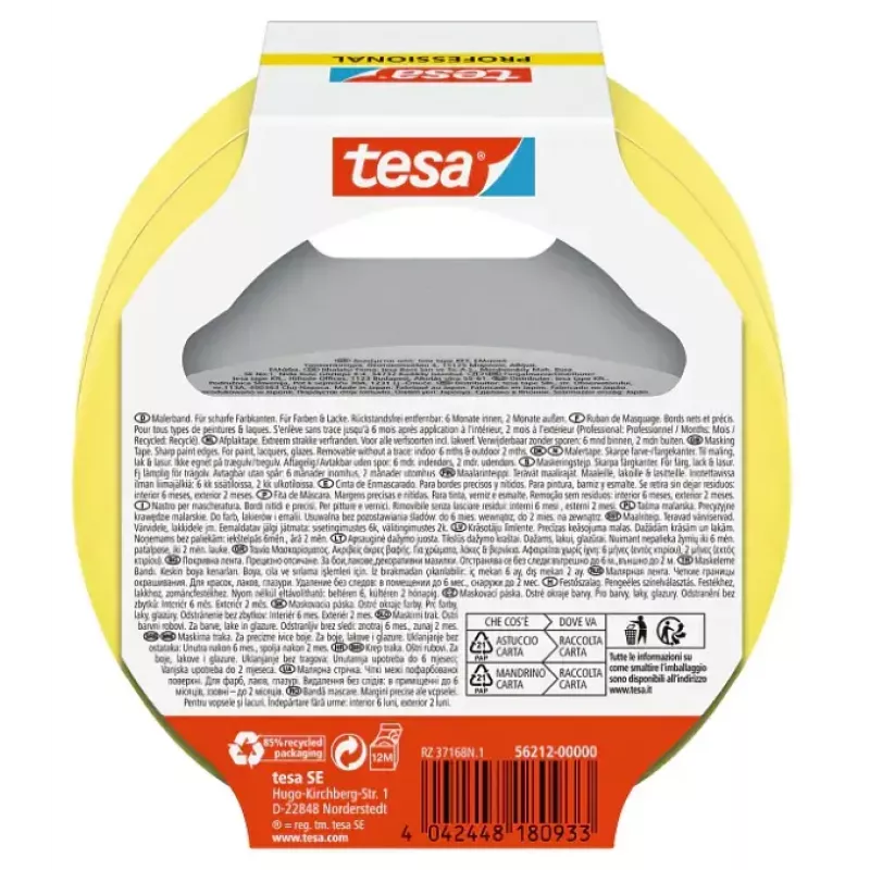 Fita adesiva Tesa 56212-00000-02, fita de mascarar, 25 m × 25 mm, amarela, pack de 2