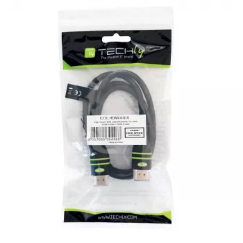 Cabo HDMI High Speed com Ethernet A/A M/M Techly 3m preto ICOC HDMI-4-030