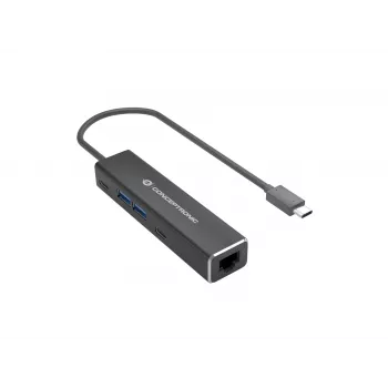 Adaptador Conceptronic ABBY14B 2.5G Ethernet USB 3.2 Gen 1 com hub USB, 2.5GbE, USB-A x 2, USB-C x 2