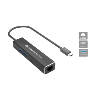 Adaptador Conceptronic ABBY14B 2.5G Ethernet USB 3.2 Gen 1 com hub USB, 2.5GbE, USB-A x 2, USB-C x 2