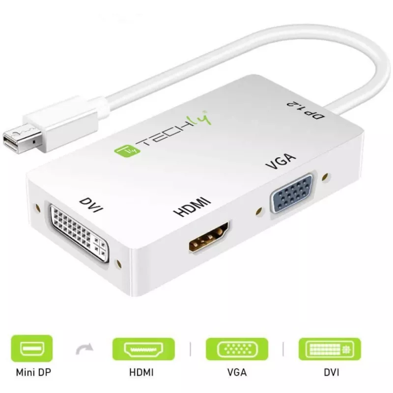 Adaptador Techly 3 em 1 Mini DisplayPort (Thunderbolt) para HDMI / DVI / VGA IADAP MDP-COMBOF12
