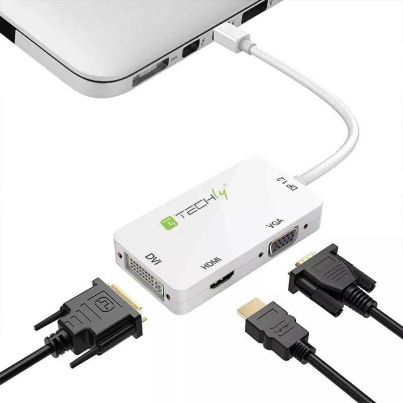 Adaptador Techly 3 em 1 Mini DisplayPort (Thunderbolt) para HDMI / DVI / VGA IADAP MDP-COMBOF12