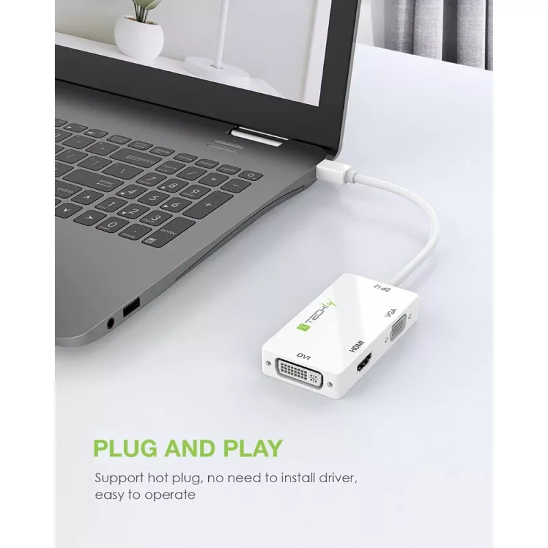 Adaptador Techly 3 em 1 Mini DisplayPort (Thunderbolt) para HDMI / DVI / VGA IADAP MDP-COMBOF12