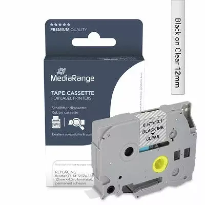 Fita para impressora MediaRange MRBTZ131S preto 1,2 cm 4 m