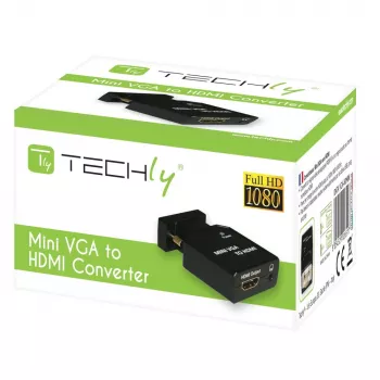 Mini conversor Techly VGA e áudio para HDMI IDATA VGA-HDMINI